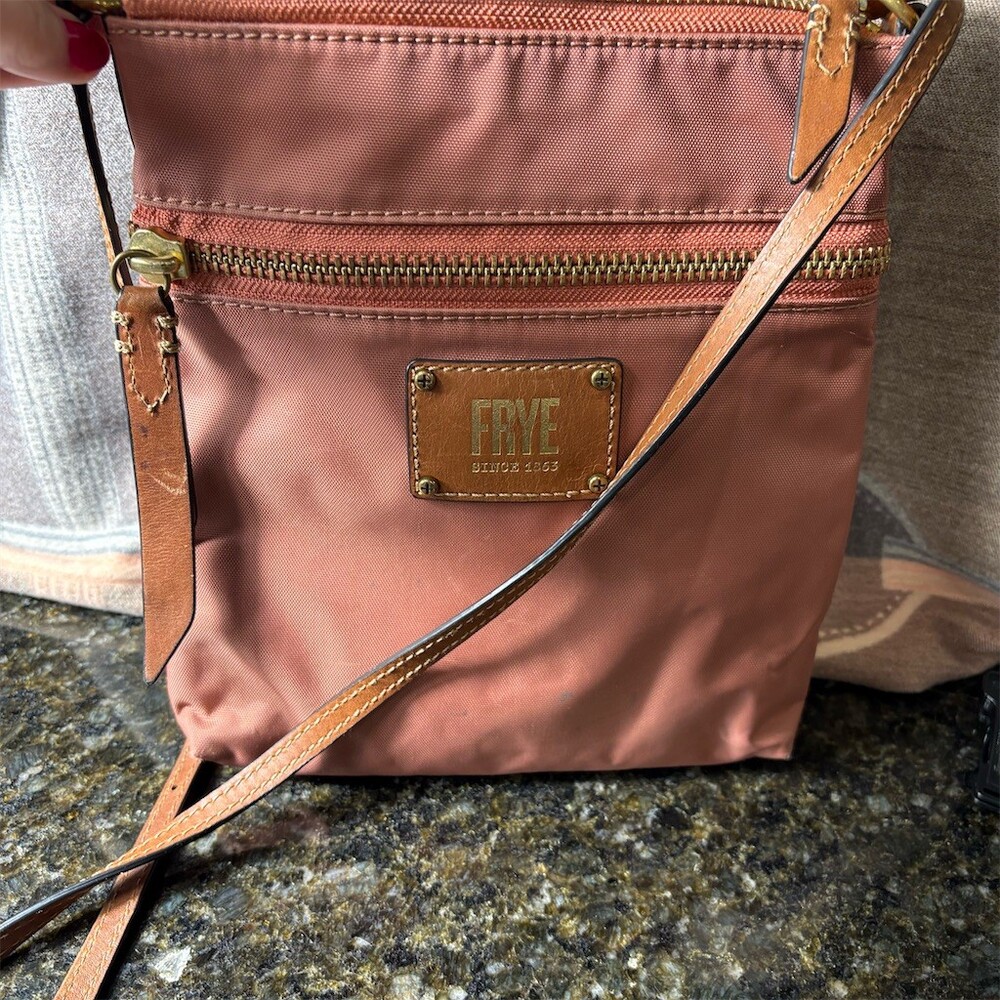 Frye Ivy Crossbody Bag Womens Small Coral Dusty Rose Front Zip Pocket